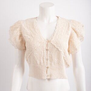 NWT Zara Womens Blouse Crop Top Shirt Pointelle Knit M Beige Ecru Lace
